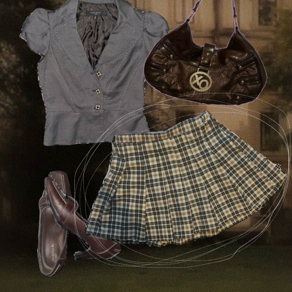 Joe Benbasset whimsical dark academia beige & brown plaid vintage mini skirt - Picture 1 of 9